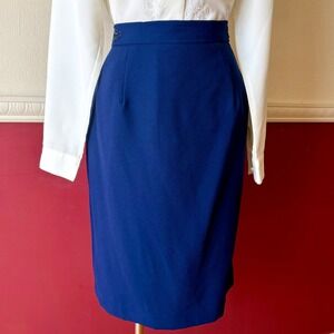 Vintage 90s Navy Blue High Waist Pencil Skirt Secretary Office Beaded Women's 12